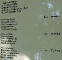 Меню и цены 2010 года в кафе на острове Локрум (Хорватия)